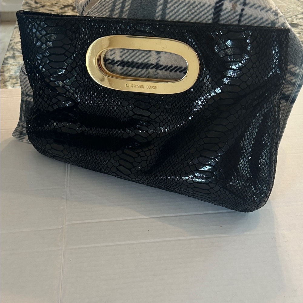 Michael Kors Black Python Effect Leather Berkley Clutch